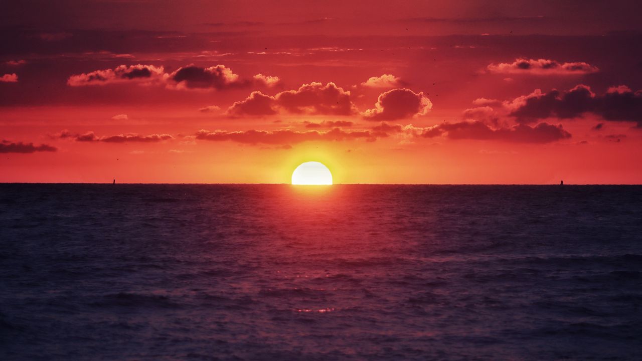 Wallpaper sun, sunset, sea, horizon, clouds, waves