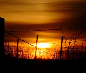 Preview wallpaper sun, sunset, silhouettes, grass, clouds, sky, dark