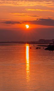 Preview wallpaper sun, sunset, water, pier, landscape