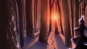 Preview wallpaper sun, traces, trees, forest, art