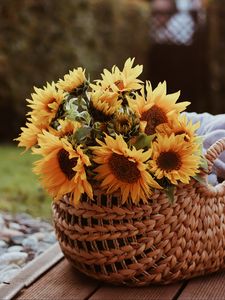 Preview wallpaper sunflower, flowers, basket, bouquet