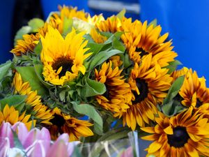 Preview wallpaper sunflowers, flowers, petals, bouquet, bright