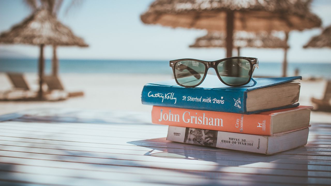 Wallpaper sunglasses, books, beach, sun