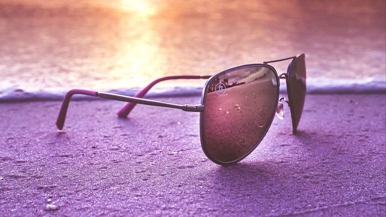 Wallpaper sunglasses, glasses, sea, sunset
