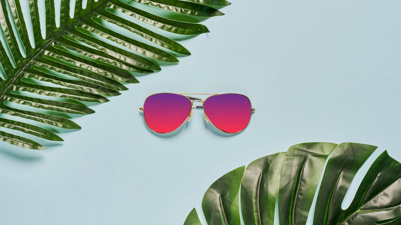 Wallpaper sunglasses, leaves, tropics, summer, bright