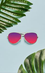 Preview wallpaper sunglasses, leaves, tropics, summer, bright