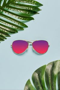 Preview wallpaper sunglasses, leaves, tropics, summer, bright