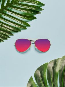 Preview wallpaper sunglasses, leaves, tropics, summer, bright