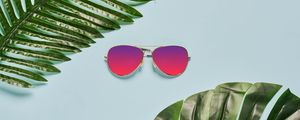 Preview wallpaper sunglasses, leaves, tropics, summer, bright