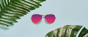 Preview wallpaper sunglasses, leaves, tropics, summer, bright