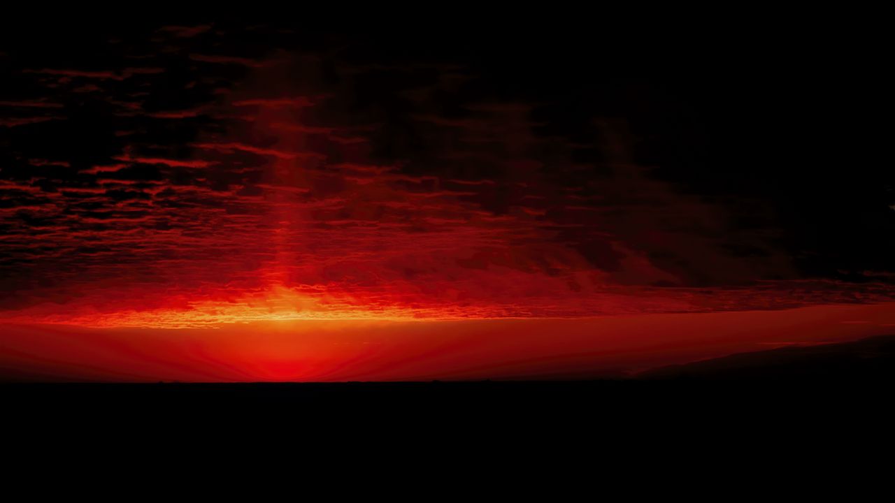 Wallpaper sunrise, clouds, sea, red, black, nature