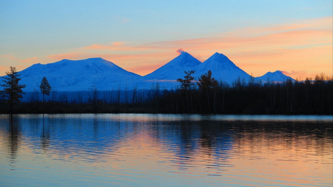 Wallpaper sunrise, mountains, lake, landscape, morning