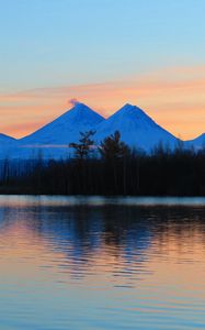 Preview wallpaper sunrise, mountains, lake, landscape, morning