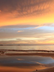 Preview wallpaper sunset, beach, coast, sea, horizon
