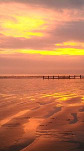 Preview wallpaper sunset, beach, pier, evening, sea