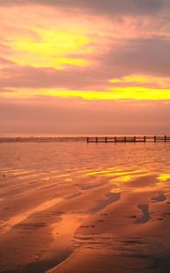 Preview wallpaper sunset, beach, pier, evening, sea