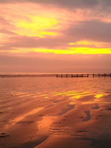 Preview wallpaper sunset, beach, pier, evening, sea