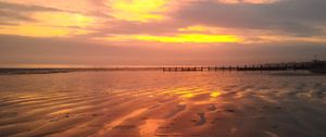 Preview wallpaper sunset, beach, pier, evening, sea