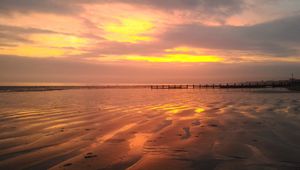 Preview wallpaper sunset, beach, pier, evening, sea