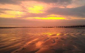 Preview wallpaper sunset, beach, pier, evening, sea