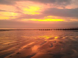 Preview wallpaper sunset, beach, pier, evening, sea