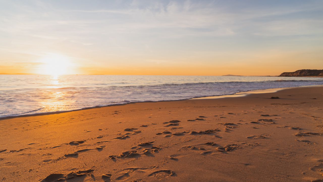 Wallpaper sunset, beach, sea, sand, water