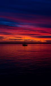 Preview wallpaper sunset, boat, ocean, sea, horizon