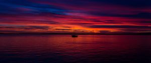 Preview wallpaper sunset, boat, ocean, sea, horizon