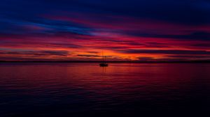 Preview wallpaper sunset, boat, ocean, sea, horizon