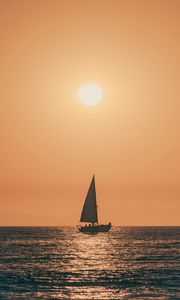 Preview wallpaper sunset, boat, sea, sun, dusk