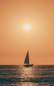 Preview wallpaper sunset, boat, sea, sun, dusk