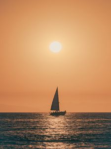 Preview wallpaper sunset, boat, sea, sun, dusk