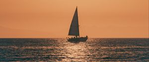 Preview wallpaper sunset, boat, sea, sun, dusk
