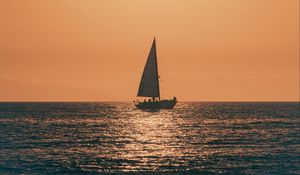 Preview wallpaper sunset, boat, sea, sun, dusk
