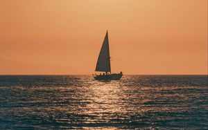 Preview wallpaper sunset, boat, sea, sun, dusk