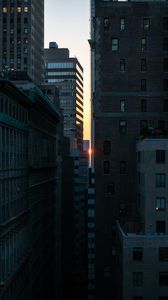 Preview wallpaper sunset, buildings, city, light, new york, usa