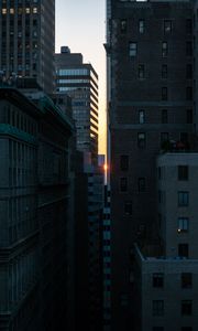 Preview wallpaper sunset, buildings, city, light, new york, usa