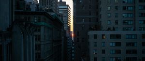 Preview wallpaper sunset, buildings, city, light, new york, usa