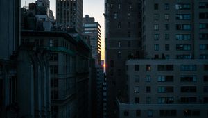 Preview wallpaper sunset, buildings, city, light, new york, usa