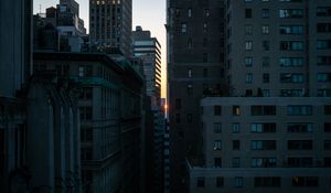 Preview wallpaper sunset, buildings, city, light, new york, usa