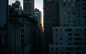 Preview wallpaper sunset, buildings, city, light, new york, usa