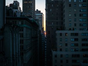 Preview wallpaper sunset, buildings, city, light, new york, usa