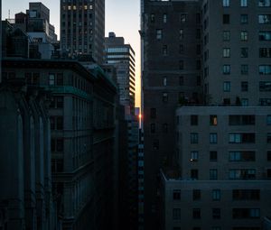 Preview wallpaper sunset, buildings, city, light, new york, usa