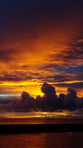 Preview wallpaper sunset, clouds, dark, sea, landscape