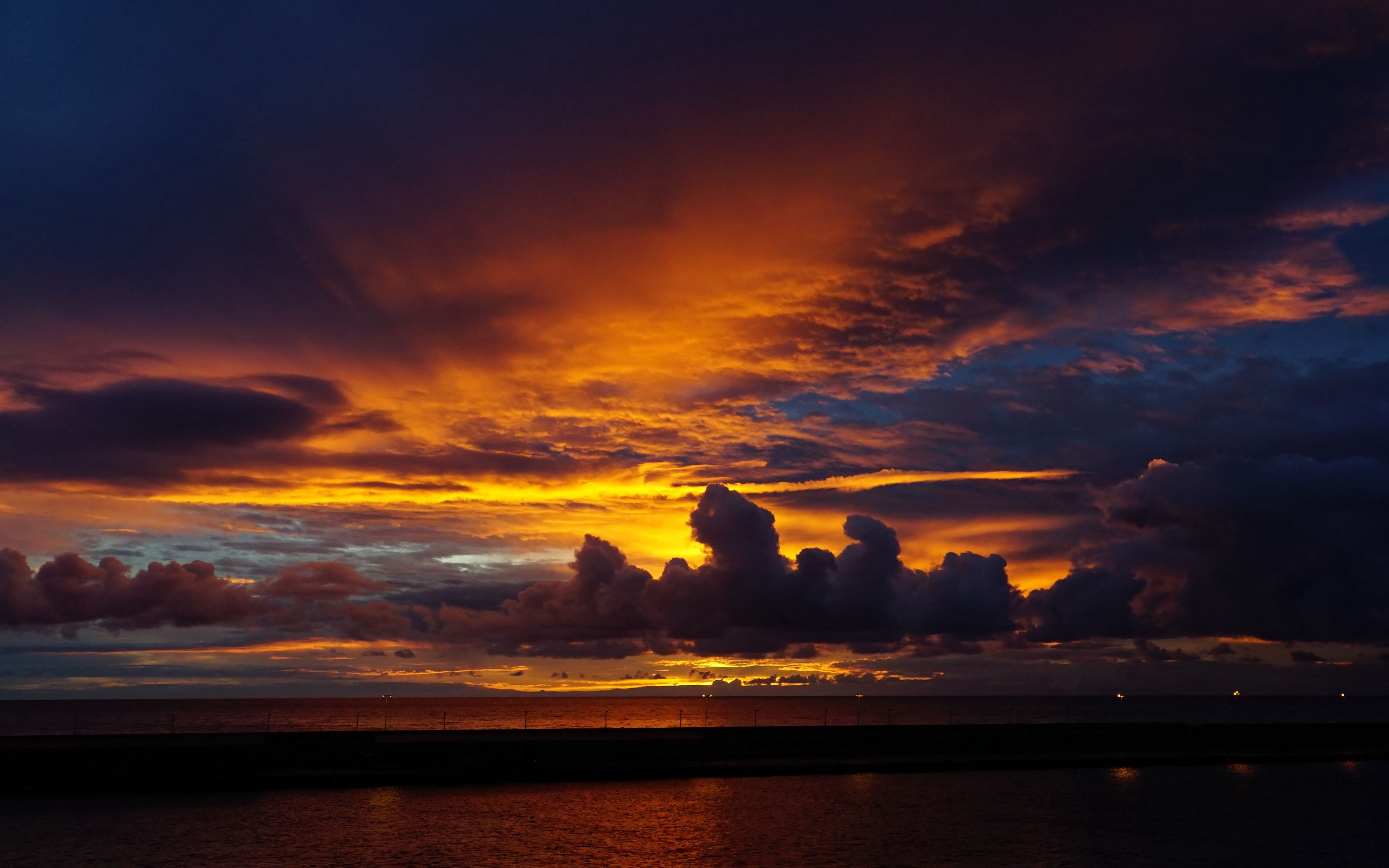 Download Wallpaper 3840x2400 Sunset Clouds Dark Sea Landscape 4k