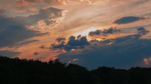 Preview wallpaper sunset, clouds, dusk, trees, nature