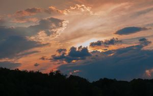Preview wallpaper sunset, clouds, dusk, trees, nature