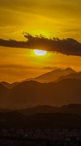 Preview wallpaper sunset, clouds, mountains, peaks