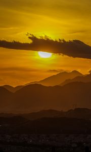 Preview wallpaper sunset, clouds, mountains, peaks