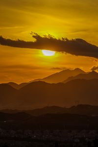 Preview wallpaper sunset, clouds, mountains, peaks